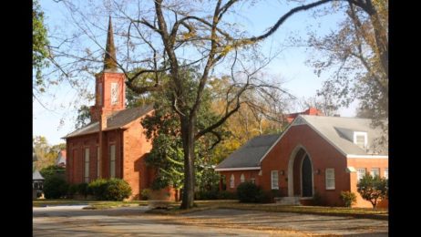 Exterior view of First Presbyterian Church on the corner of Main and Demopolis Streets in Greensboro, Alabama